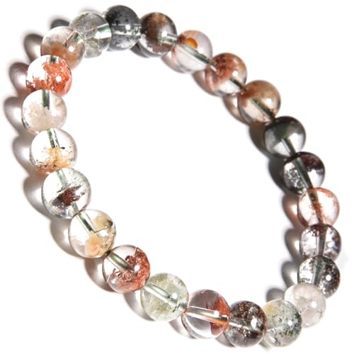 ILLUMINIA 5A Grade Natural Crystal Gemstone Bracelet | Healing Energy Charged Quartz Stone Bead | Handcrafted Stretch Bracelet for Women Men Teens - color: (7A) Four Seasons Phantom, size: Large - 9mm bead