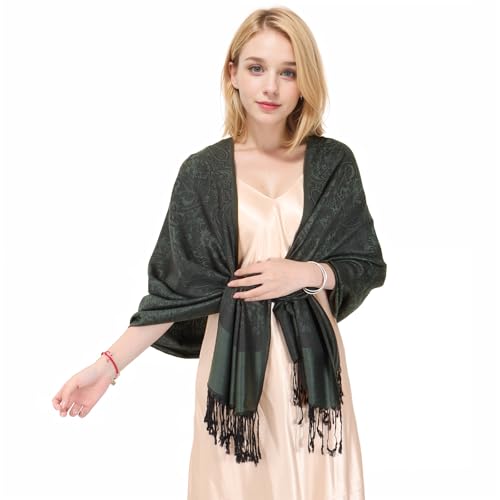 MUQU Women Pashmina Shawls and Wraps Scarf Soft Silky Reversible Paisley Scarves Shawl for Women - color: Black-c
