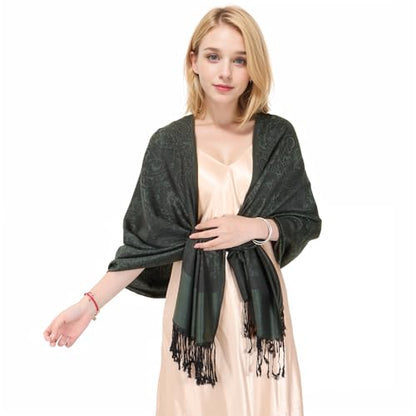MUQU Women Pashmina Shawls and Wraps Scarf Soft Silky Reversible Paisley Scarves Shawl for Women - color: Black-c