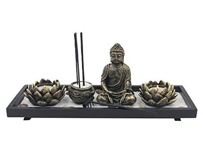 DharmaObjects Zen Garden Buddha Statue Lotus Tea Light Candle and Incense Holder Complete Set Home Décor Gift