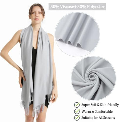 Pashmina Scarf and Shawl - Soft Women Pashminas Wrap for Wedding Evening Party dresses - color: G#. Silver Grey