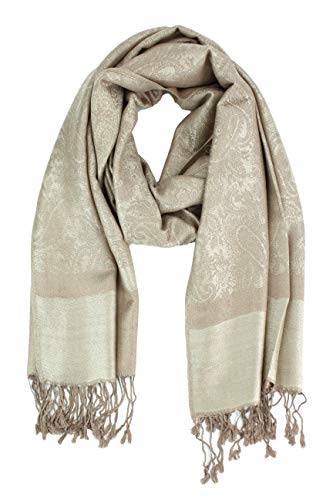 PASKMLNA Paisley Jacquard Pashmina Shawl Wrap Scarf Stole - color: Beige Taupe