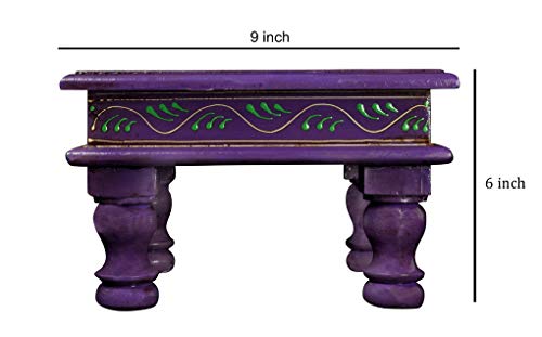 Hand Painted Indian Chowki Altar Meditation Stool Low High Stool Wooden Chowki for Living Room Purple (9 x 9 x 6 Inch)