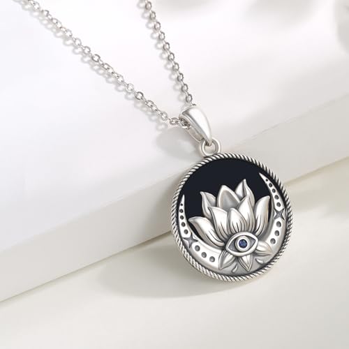 Evil Eye Necklace for Women 925 Sterling Silver, Protection Necklace with Blue Evil Eye Charm, Evil Eye/Lotus Pendant Jewelry, Birthday Christmas Gifts for Her - style: Lotus Evil Eyes 05