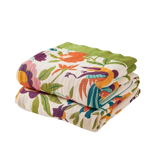 XIBLC Boho Throw Blanket for Bed, 100% Cotton Soft Rustic Quilt Fall Blanket, 50"x60" Colorful Floral Printed Farmhouse Decor Bed Blankets, All Season Rustic Reversible Bohemian Throw Quilt - color: H-boho Floral Throw, size: 50x60 Inch