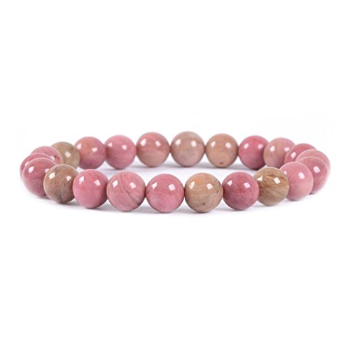 Justinstones Gem Semi Precious Gemstone 8mm Round Beads Stretch Bracelet 7 Inch Unisex - color: Pink Rhodonite