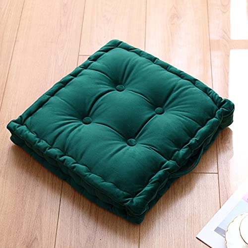 Tufted Velvet Floor Cushion, Square Thick Seating Cushion with Carrying Handle, Patio Meditation Pillow Tatami Chair Pads, 18"x18"x3.9", Emerald Green - color: S-emerald Green