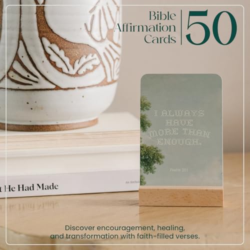 Positive Affirmation Cards | 50 Bible Verse Card + Display Stand | Scripture, Prayer, and Faith Cards | Inspirational for Christians, Men & Women