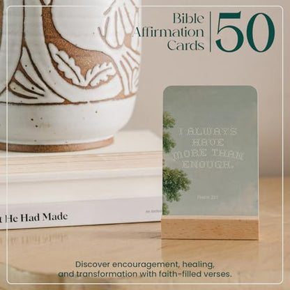 Positive Affirmation Cards | 50 Bible Verse Card + Display Stand | Scripture, Prayer, and Faith Cards | Inspirational for Christians, Men & Women