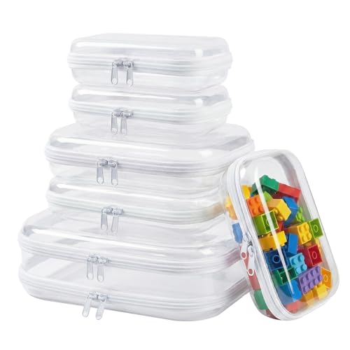 Dimore Ultimate Organizer Kit - 6 Pack Clear Hard Shell Zipper Case (2 Large + 2 Medium + 2 Small) Multi-Size Set, Complete Storage Solution for Makeup, Crafts, Toys, Electronics (6Pack)