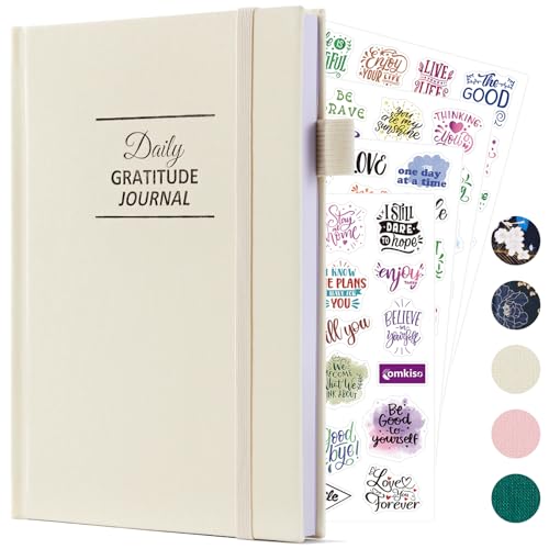 Comkiso Gratitude Journal with 4 Inspirational Stickers: Undated Daily Gratitude Journal for Women and Men - More Happiness, Affirmation, and Mindfulness in A Few Minutes with Prompts & Quotes (Beige) - color: A. Beige