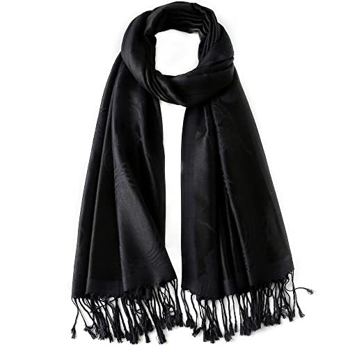 Ciormis Two Tone Silky Paisley Pashmina Shawl Scarf,Soft Women's Rave Jacquard Pashminas Wrap Scarves - color: G#. Black Floral