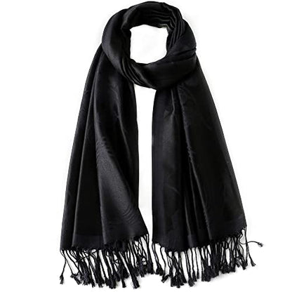 Ciormis Two Tone Silky Paisley Pashmina Shawl Scarf,Soft Women's Rave Jacquard Pashminas Wrap Scarves - color: G#. Black Floral