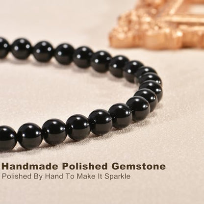 14in Agate Wrap Bracelet for Women Men Natural Round Beaded Agates Stone Healing Stretch Bracelets Elastic Handmade Polished Gemstone Beads Bracelet - color: Black Agate, size: 8mm Beads