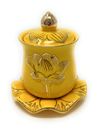 Houlu 1pc Ceramic Altar Cup, Holy Water Offering Cup, Tibetan Buddhist Worship Cup - Yellow - color: Yellow