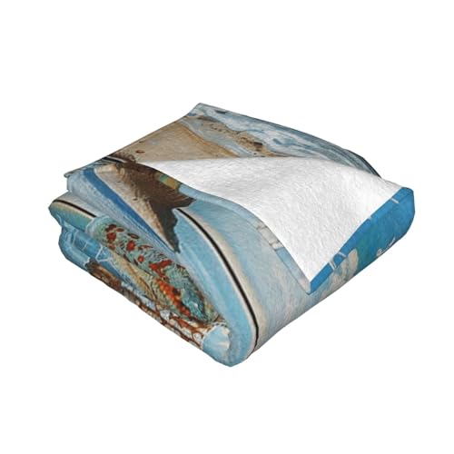 Flannel Throw Blanket 50x40 Inch, Beach Prints Anti-Pilling Warm Fuzzy Blankets for Bed Sofa Couch Travel - color: Beach, size: 50x40 Inch