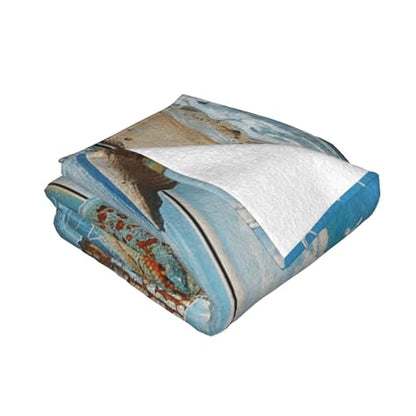 Flannel Throw Blanket 50x40 Inch, Beach Prints Anti-Pilling Warm Fuzzy Blankets for Bed Sofa Couch Travel - color: Beach, size: 50x40 Inch