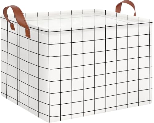 CLOCOR Rectangular Storage Bin,Waterproof Coating (white checks) | Collapsible Cute Pattern Storage Bin - color: White Checks