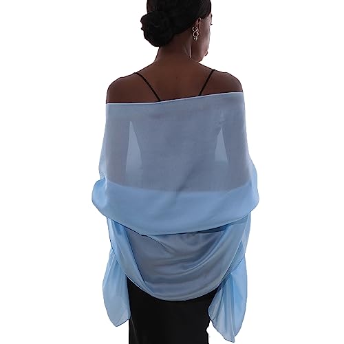 Womens Scarf Pashmina Shawls and Wraps for Evening Dresses Like Chiffon Silk Scarf for Bridal Wedding - color: Blue