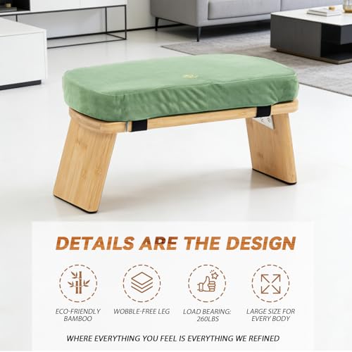 Meditation Bench, Bamboo Meditation Stool, Folding Kneeling Meditation Bench, Seiza Prayer Bench, Prayer Bench with Meditation Cushion, Kneeling Stool(Green) - color: Green