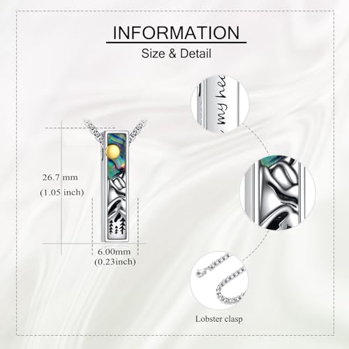 Cremation Urn Necklaces for Ashes Sterling Silver 3D Vertical Bar Memorial Pendant for Loved Ones Keepsake Cremation Jewelry Gifts for Women Men - style: Mountain