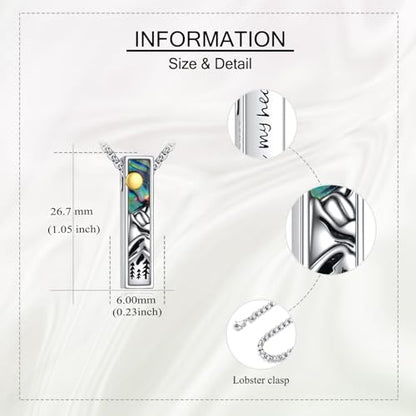 Cremation Urn Necklaces for Ashes Sterling Silver 3D Vertical Bar Memorial Pendant for Loved Ones Keepsake Cremation Jewelry Gifts for Women Men - style: Mountain