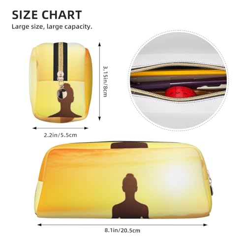 Yoga Meditation Makeup Bag for Women Men Pencil Pouch Travel Small Cosmetic Bag Zippered Toiletry Bags Aesthetic Pen Bags Trendy Storage Bags Leather Coin Pouch Purse - color: Gold