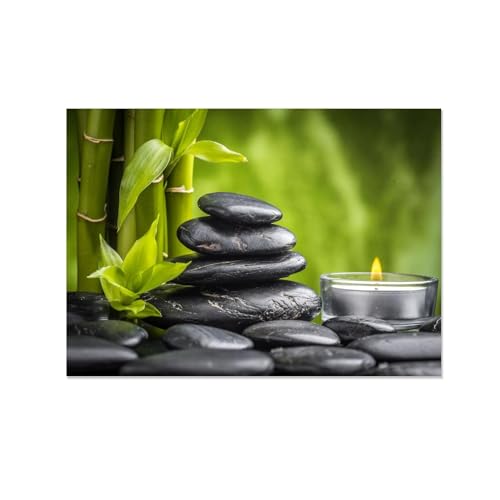 Wall Art Zen Painting Pictures Zen Meditation Stone Green Bamboo Print on Canvas Botanical the Picture for Home Modern Decoration 70x105cm(28x41in) Frameless - color: Unframed, size: 70x105cm(28x41in)