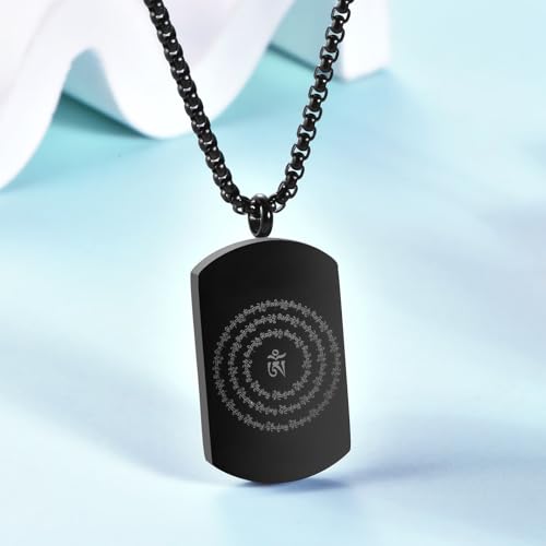 Om Mani Padme Hum Totem Column Necklace for Men and Women, Stainless Steel Meditation and Healing, Six-Word Buddhist Pendant Jewelry - color: Six Word-C