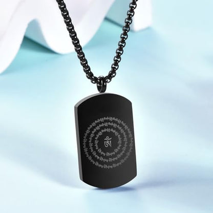 Om Mani Padme Hum Totem Column Necklace for Men and Women, Stainless Steel Meditation and Healing, Six-Word Buddhist Pendant Jewelry - color: Six Word-C