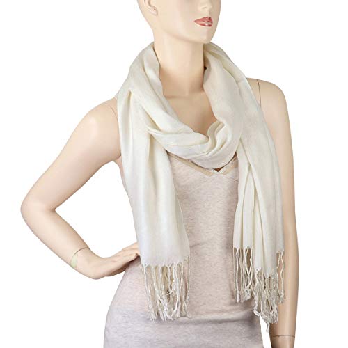 Falari Women's Soft Solid Color Pashmina Shawl Wrap Scarf, for Wedding, Bridesmaid Gifts, Evening Dress - color: Off-white