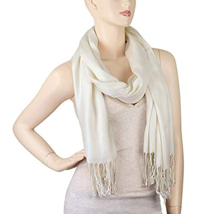 Falari Women's Soft Solid Color Pashmina Shawl Wrap Scarf, for Wedding, Bridesmaid Gifts, Evening Dress - color: Off-white