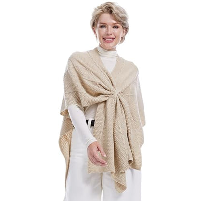 MissShorthair Knit Shawl Wraps for Women Boho Crochet Shawls Cape Open Front Cardigan - color: Beige 2