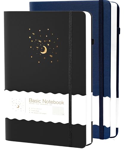 CAGIE 2 Pack Lined Journals Notebooks for Work, Hardcover Notebook Journal with Pen Loop, A5 Small Journal for Women Men Writing Gifts, 5.7" x 8.3", Blue& Black - color: 00 Blue Black