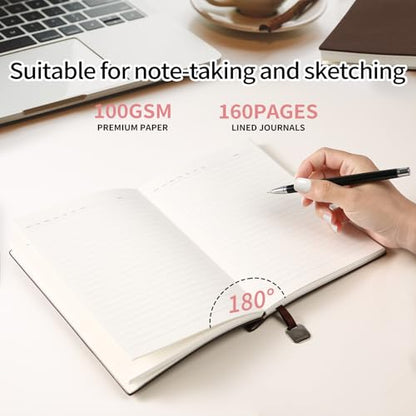 A5 Lined Journal Notebook for Women 160 Pages PU Leather Journaling for Writing - color: 1pack-Dark Brown