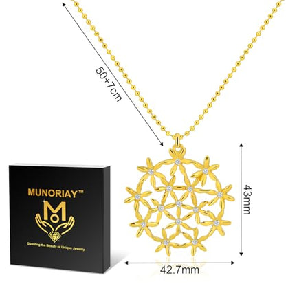 Flower of Life Necklace: 18K Gold Plated Sacred Geometry Buddhist Chakra Mandala with Diamond Pendant Necklaces Yoga Spiritual Amulet Jewelry Meditation Gift for Women Men - color: gold-1