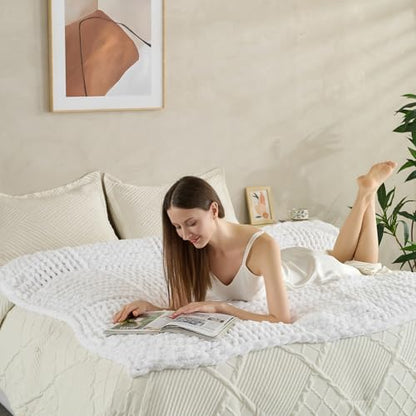 Soft Knitted Throw Blanket - 50x60 Inch Cozy & Lightweight All-Season Blanket, Wrinkle-Resistant Polyester for Couch, Bed, Sofa, Reading Nook (White) - color: White