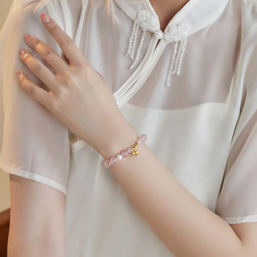 Rose Quartz Bracelet, 8mm Natural Gemstone Love Stone Jewelry Anxiety Relief & Meditation Support Heart Chakra Balance Valentine’s Mother’s Day Gift for Her - color: May bells pink