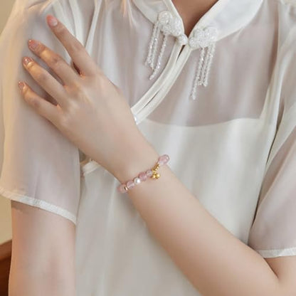 Rose Quartz Bracelet, 8mm Natural Gemstone Love Stone Jewelry Anxiety Relief & Meditation Support Heart Chakra Balance Valentine’s Mother’s Day Gift for Her - color: May bells pink