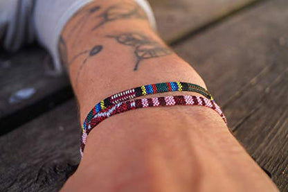 Made by Nami 2 Pcs Boho Surfer Bracelets for Women and Men Waterproof and Adjustable Braided Bracelets Set of 2 for Ethnic Hippie Style - color: Ruby Red & Aztec
