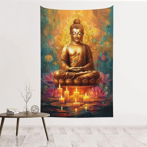 Candle Zen Tapestry Buddha Tapestry Spiritual Meditation Wall Hanging Buddhist Wall Art Indian Zen Lotus Flower Tapestries Sacred Yoga Room Decor Wall Hanging For Bedroom Living Room Decor 40"X60" - color: Candle Lotus Buddha 40x60, size: 40"L x 60"W