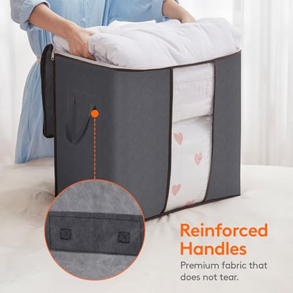 Lifewit 3 Pack 100L Clothes Storage Bins with Lids, Foldable Blanket Storage Bags with Zippers, Clear Window and Reinforced Handles, Closet and Organization for Clothing, Sweater, Comforter, Bedding - size: 100L
