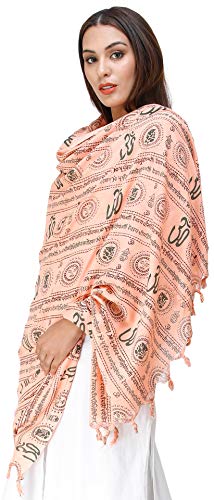 Exotic India Women's Polycotton Prayer Shawl with Printed Om and Gayatri Mantra Stole, Scarves For Pooja, Festive