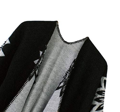 Urban CoCo Women's Color Block Shawl Wrap Open Front Poncho Cape - color: Series 22-black