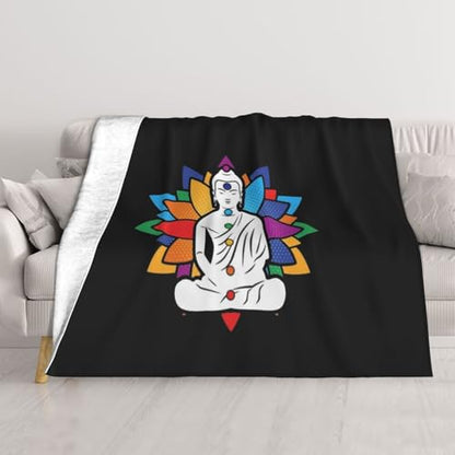 Buddha Chakra Meditation Super Soft Ultra-Fine Wool Blanket Sofa Living Room Linen Blanket Bedding Sofa Cover Blanket Soft Bed Blanket for Sofas and Beds - size: 50"x40"