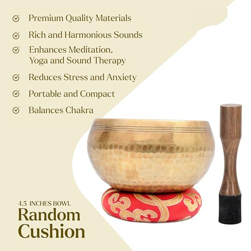 Tibetan Singing Bowl Set-Authentic Cuencos Tibetanos for Sound Healing, Meditation & Chakra Balancing - Includes Cushion, Mallet-Unique Spiritual Gifts for Women and Men (5.2 Inch Bowl) - size: 5.2 Inch Bowl