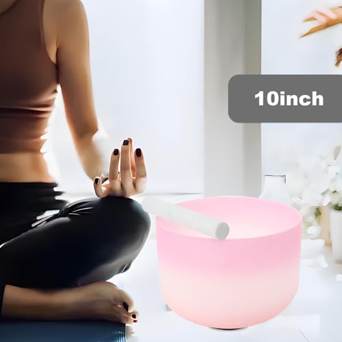 Crystal Singing Bowl 10 inch C Note, Colorful Pink Sound Bowl with Mallet O-ring, Sound Healing Instruments for Healing Mindfulness Meditation Yoga Sound Baths - size: 10inch