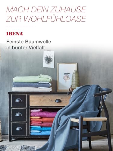 IBENA Reversible Organic Cotton Jacquard Woven Low Pile Velour Throw Blanket Stockholm- Lagoon