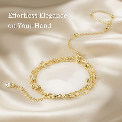 Moodear Mothers Day Gifts Gold Bracelet Stack for Women - Dainty Hand Chain Trendy Bead Link Ring Bracelets Set Waterproof Jewelry Gift - style: 3 hand ring bracelet-GD