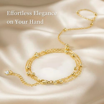 Moodear Mothers Day Gifts Gold Bracelet Stack for Women - Dainty Hand Chain Trendy Bead Link Ring Bracelets Set Waterproof Jewelry Gift - style: 3 hand ring bracelet-GD